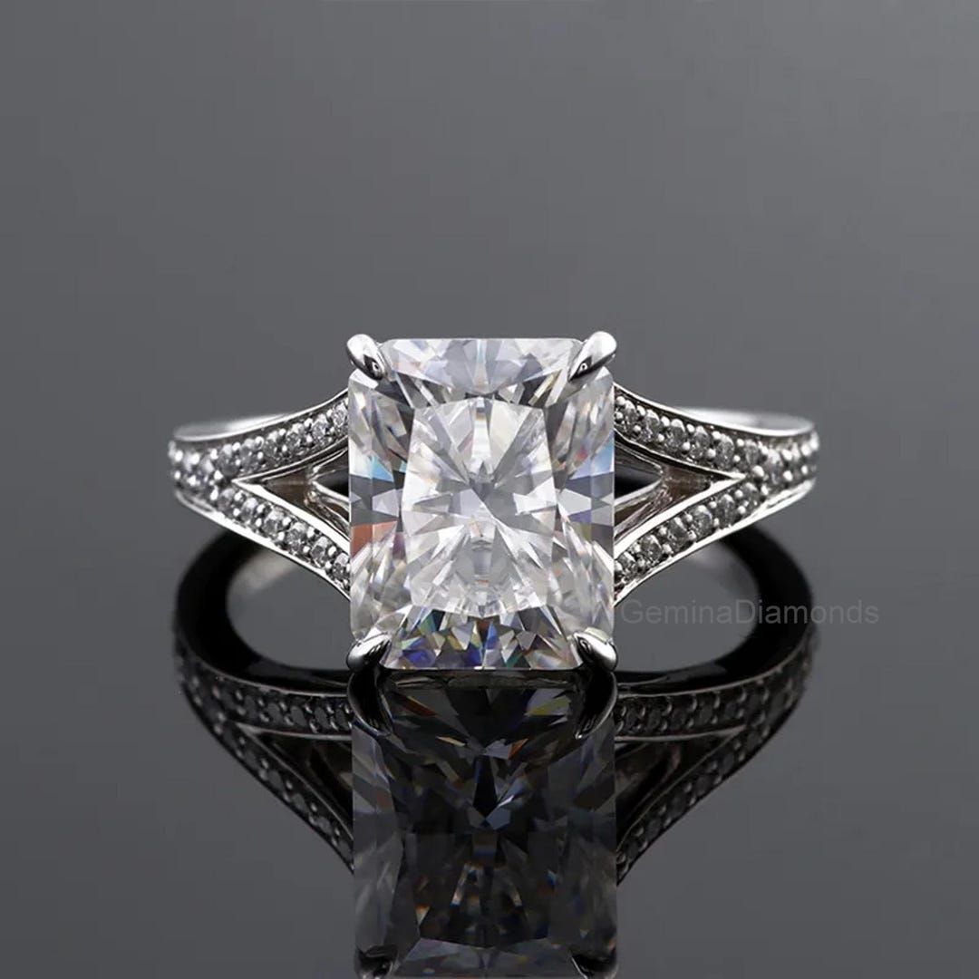 5 CT Radiant Cut Moissanite Engagement Ring, 14K Gold Split Shank Ring ...