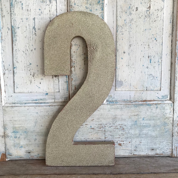 Large Vintage Gold Number Two Sign // Vintage Photography Prop // Birthday Decor