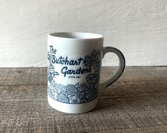 Vintage Souvenir Mug // The Butchart Gardens // Victoria, B.C. Canada // Light Grey, Blue, Floral