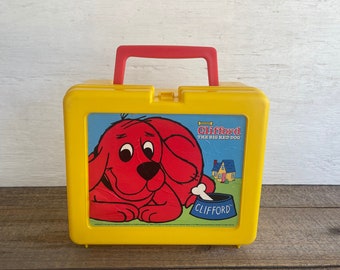 2001 Clifford the Big Red Dog Lunch Pail // Plastic Lunch Box // Yellow