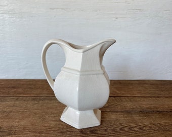 White Vintage Ironstone Pedestal Base Creamer Pitcher Vase