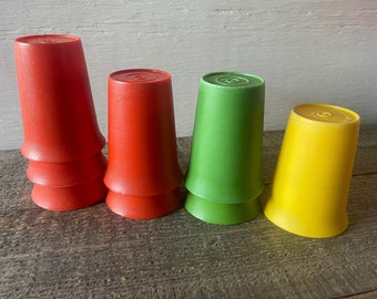 Vintage Bell Tupperware Tumblers // 5 Orange, 2 Green, 1 Yellow // Retro Child Size Drinking Cups