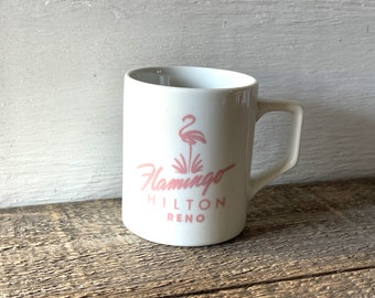 Vintage Flamingo Hilton Reno Mug // Hotel Collectible Souvenir Cup // Pink & White Mug // Reno, Nevada