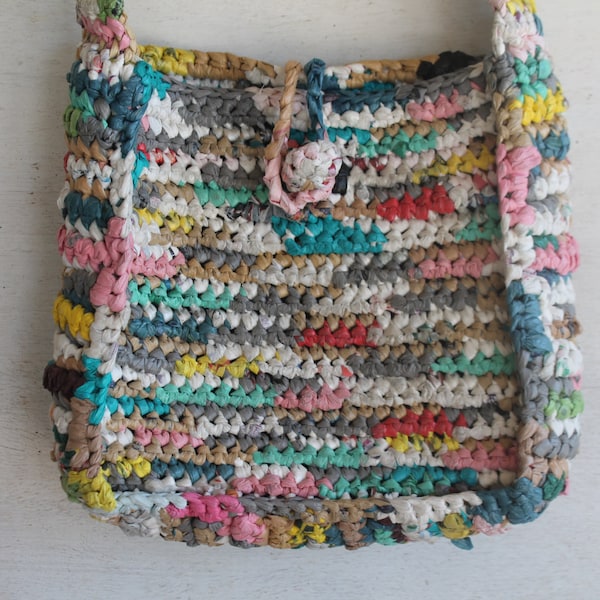 Vintage Purse Made From Plastic Bags // Upcycled Purse // Tote // Hand Bag // Colorful Purse // Rainbow