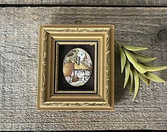 Vintage Pat Collins Vitreous Enamelling Framed Miniature Painting // Ornate Gold Frame // Collectible // Cottage Scene