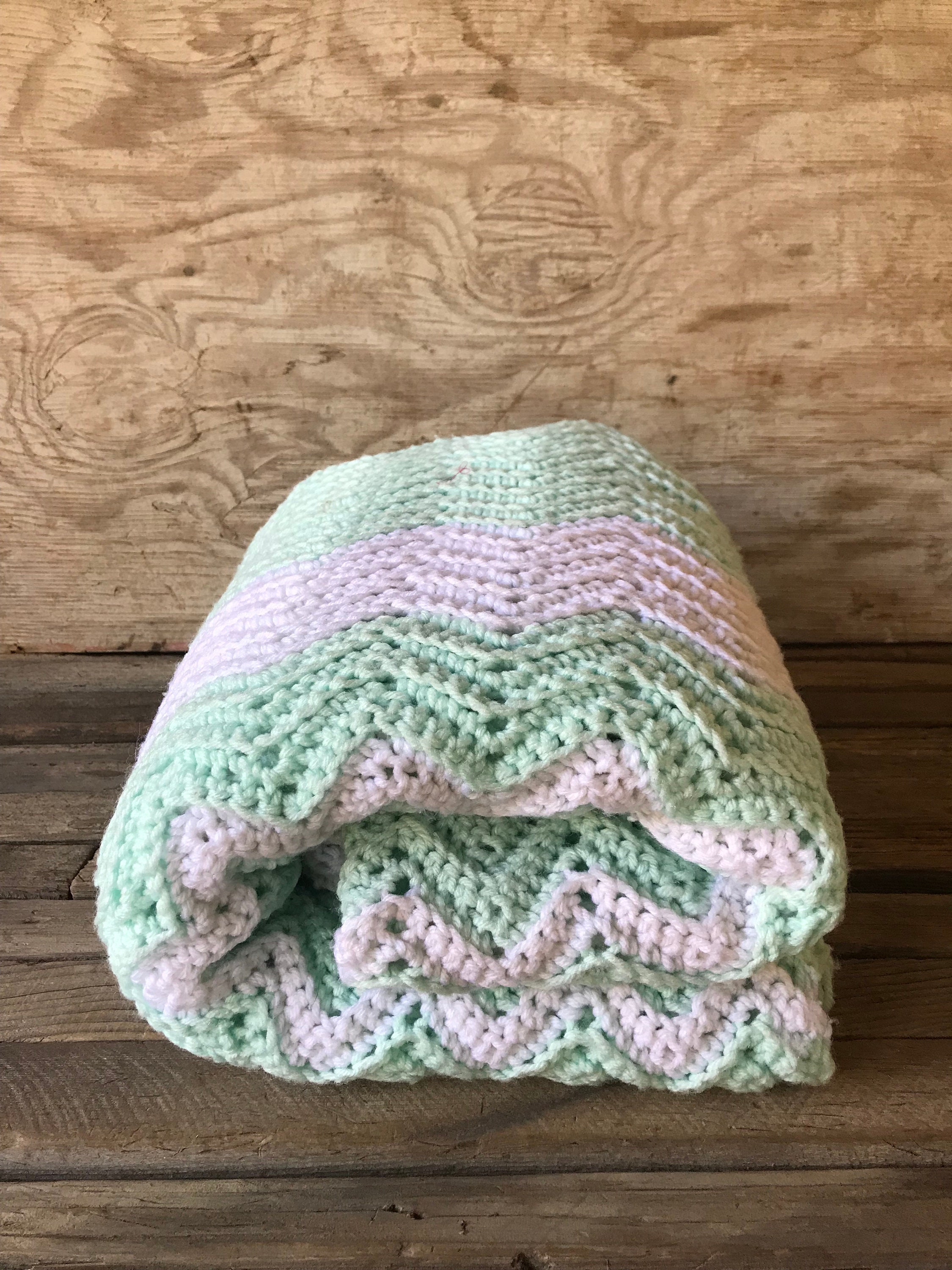 Vintage Mint Green& White Crocheted Afghan Baby Blanket Etsy Canada