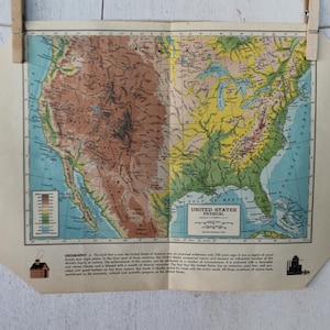 Vintage 1949 Physical Map of United States // Vintage Hammond&#39;s Atlas Page // Vintage Wall Decor