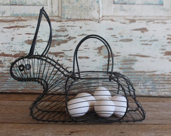 Vintage Rabbit Shaped Wire Egg Basket