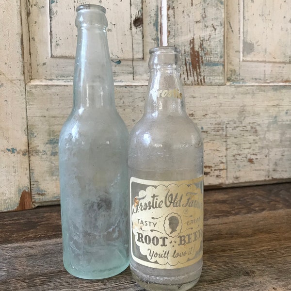 Set of 2 Vintage Glass Soda Bottles