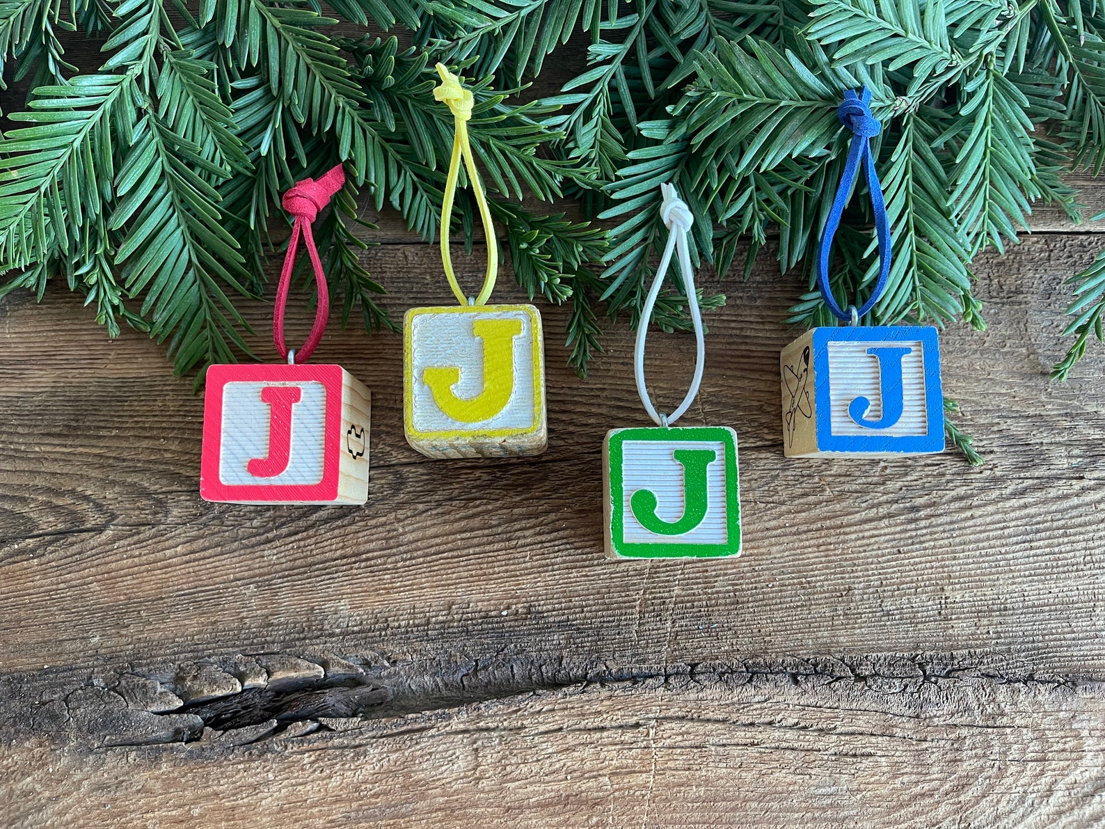 Letter J Vintage Alphabet Block Christmas Ornament Etsy