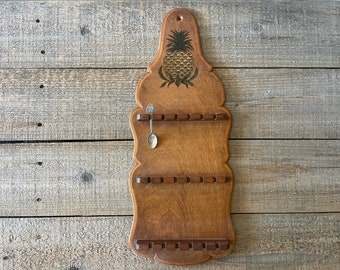 Vintage Wooden Spoon Rack with Pineapple Design & Unique Shape // Display for 18 Spoon Collection // 1970's