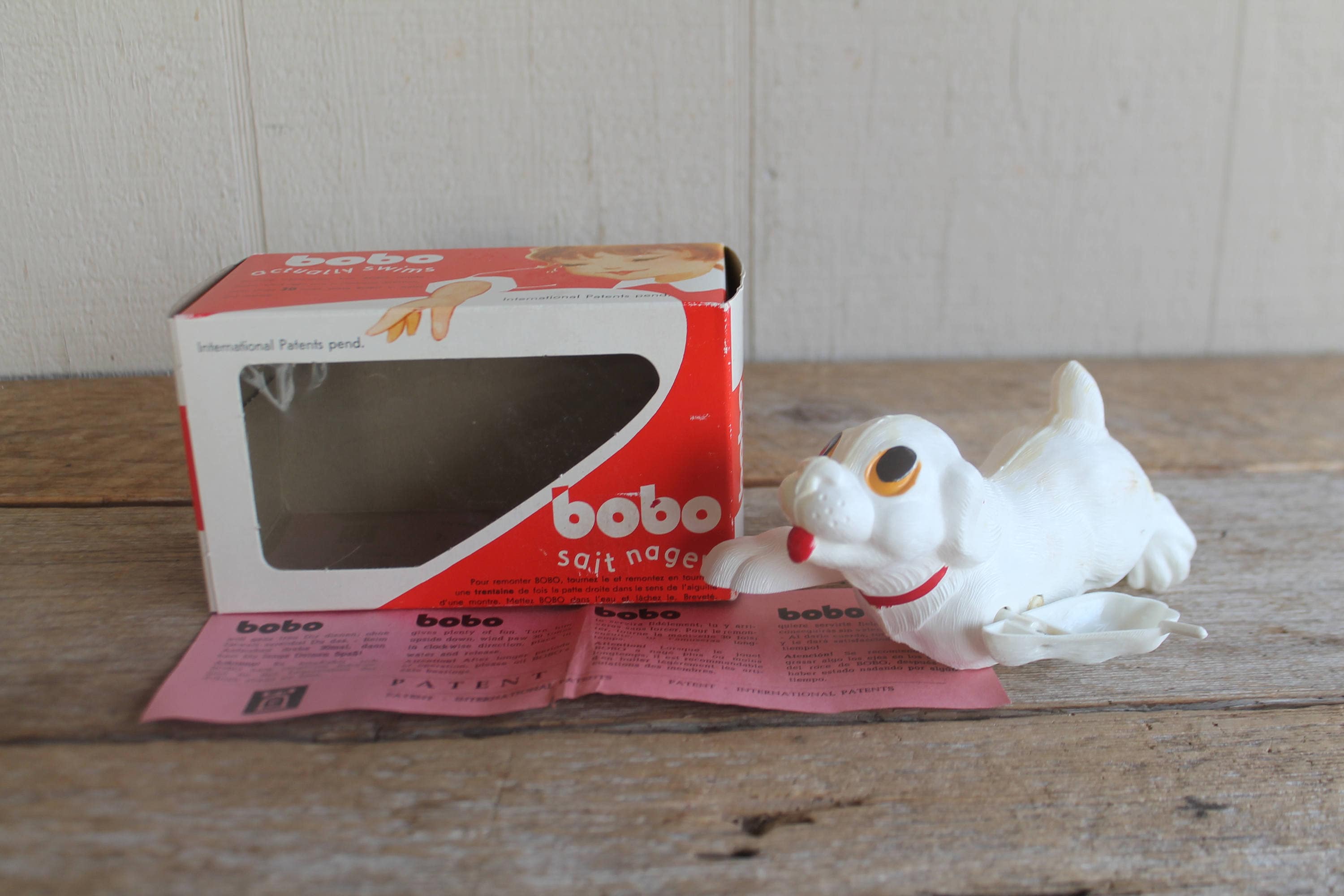 Vintage Lehmann Bobo 917 Swimming Dog Toy in Box bobo