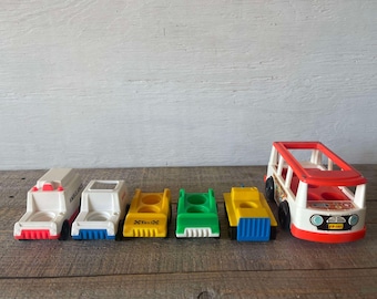 Vintage Fisher Price Little People Vehicles // Sold Individually // Mini Van, Taxi, Car, Ambulance, Mail Truck, Airport Tram // 1970&#39;s
