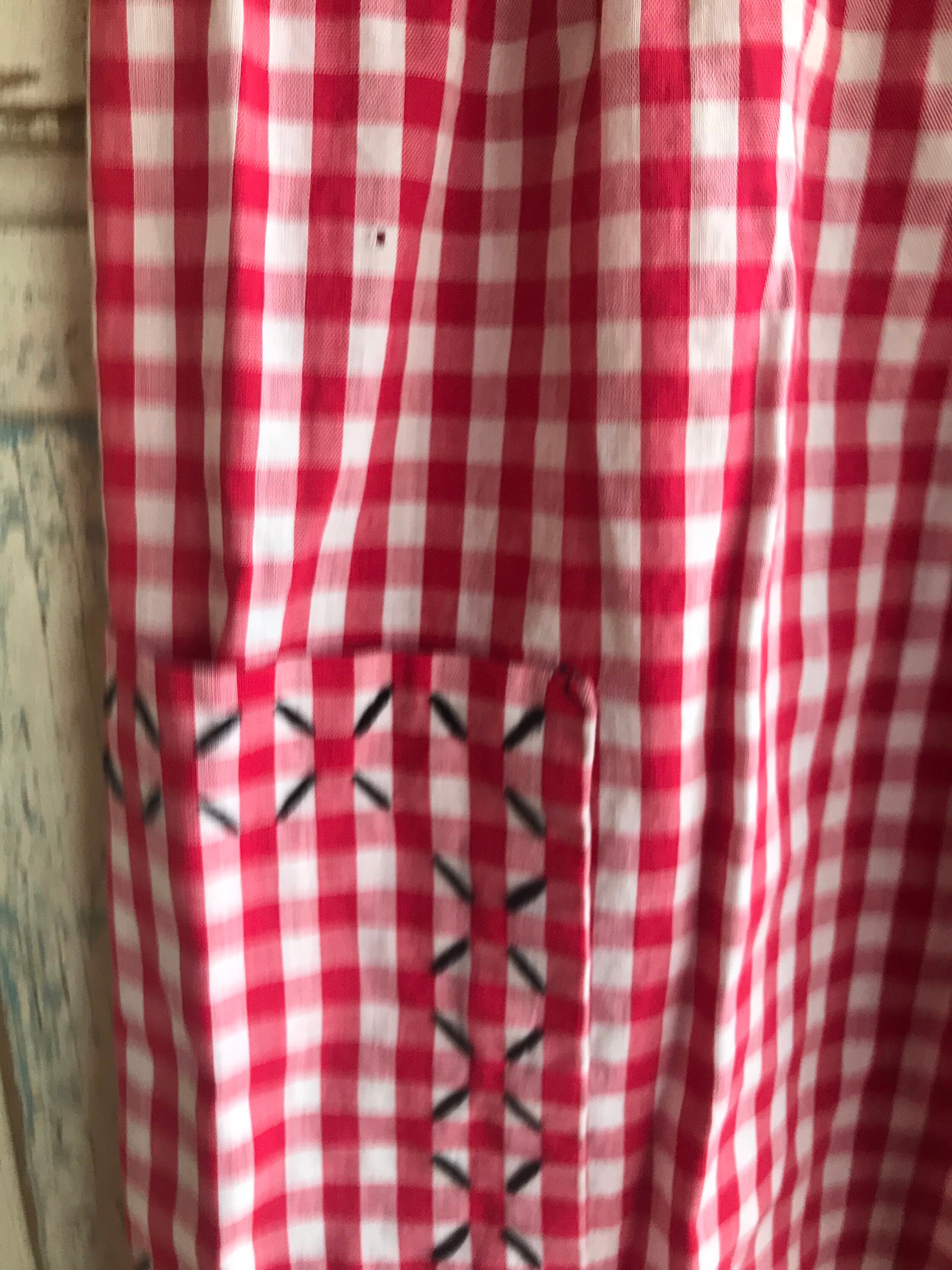 Vintage Embroidered Gingham Cotton Half Apron in Red, White, Black Vintage Red Gingham Embroidered Waist Apron – Sunbeam Vintage main image 4