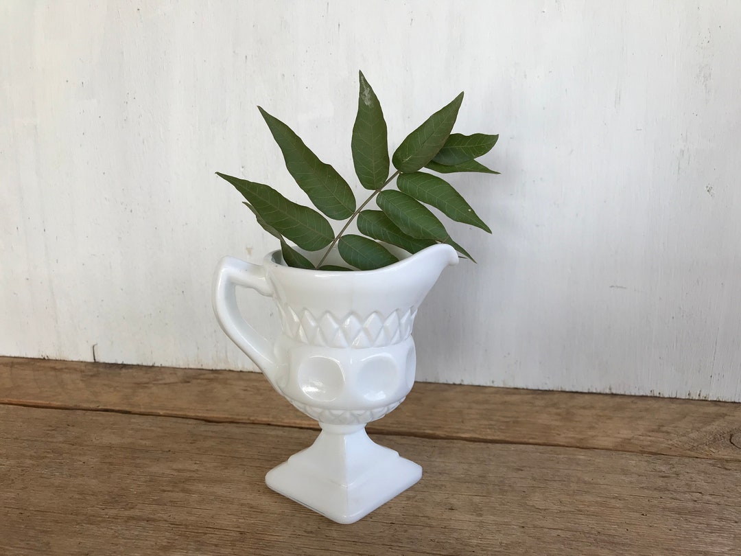 White Vintage Milk Glass Creamer Pitcher Vase Etsy