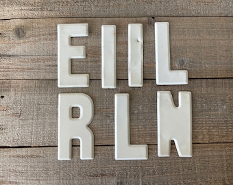 Vintage White Metal Sign Letter: Industrial Decor (5 1/2" Tall)