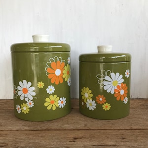Vintage Ransburg Kitchen Canisters, Avocado Green With