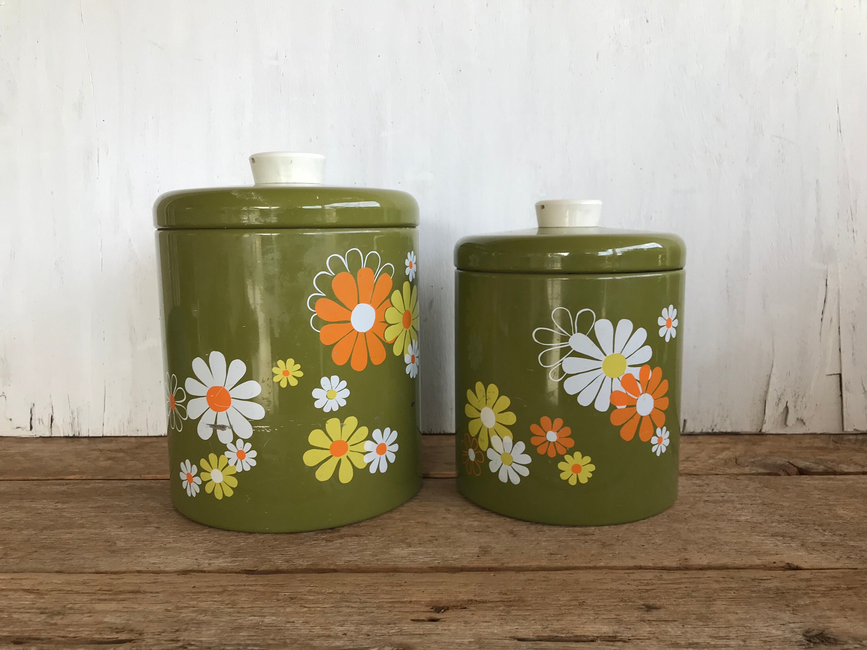 Vintage Ransburg Kitchen Canisters, Avocado Green With