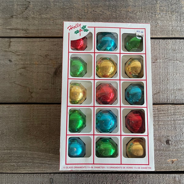 Multicolor Vintage Holly Glass Christmas Bulbs // Set of 15