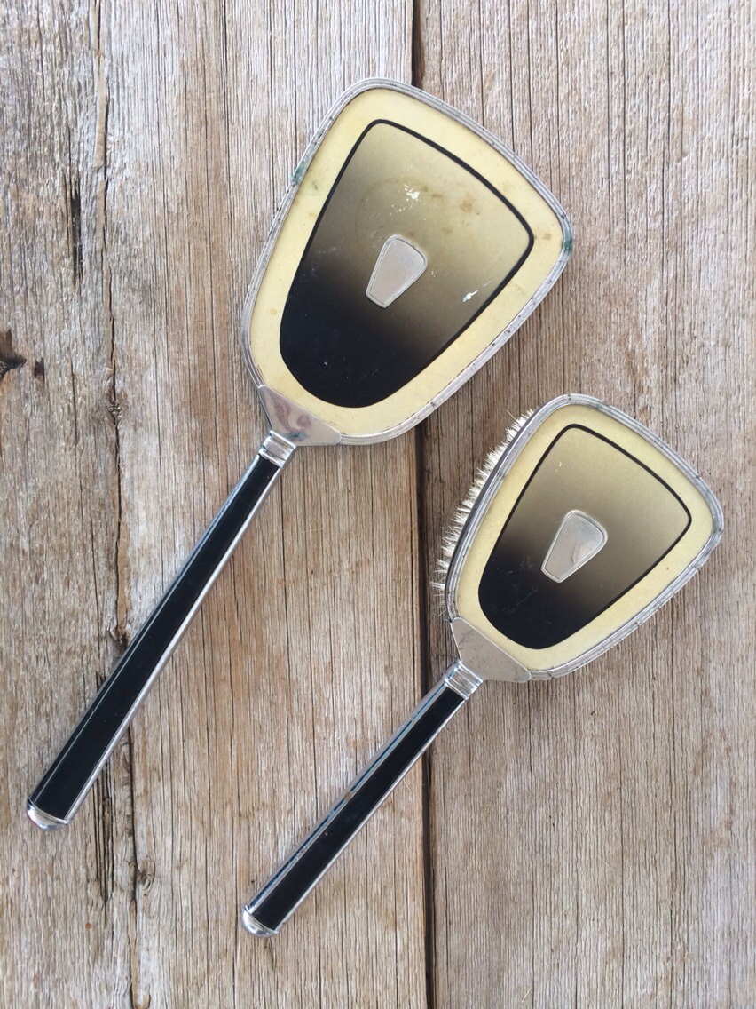 Vintage Art Deco Vanity Handheld Mirror & Brush Set - Etsy