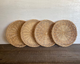 Vintage Wicker Plate Holders (Set of 4): 70s Boho Wall Decor