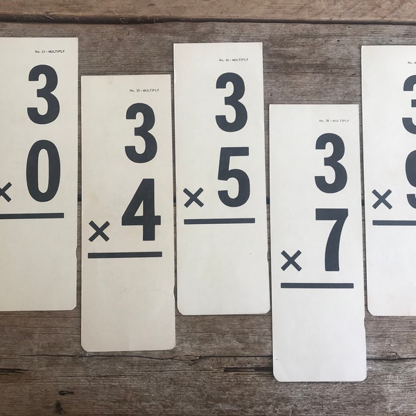 Vintage Multiplication Flash Cards // THREE // Choose One // Gallery Wall