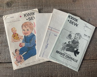 Vintage Kwik Sew Sewing Pattern 444 // Infants' Coveralls // Sizes S, M, L // Size 0-3 Months, 3-6 Months, 6-12 Months