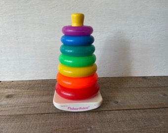 Vintage Fisher Price Rock-a-Stack Toy // Colorful Rainbow Toy // Learning Baby Toddler Toy // 1980's to 1990's