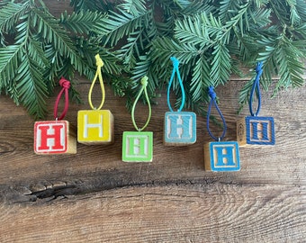 Letter H Vintage Alphabet Block Ornament // Your Choice // Initial Ornament // Number Ornament //  Vintage Christmas Ornament