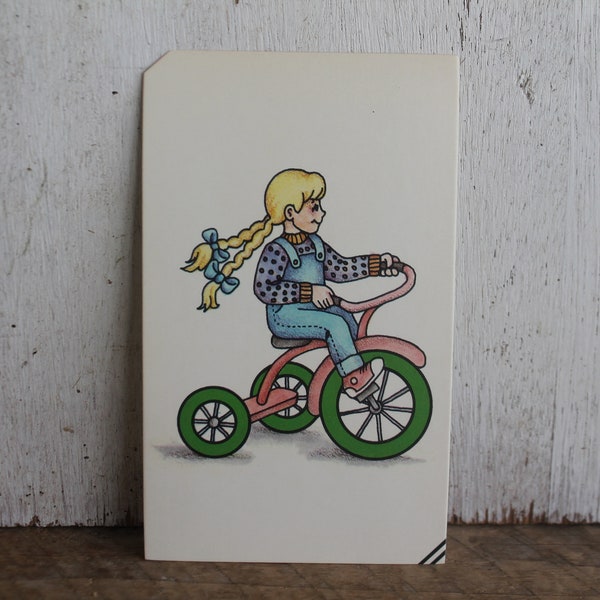 Vintage Flash Card -- Girl on Tricycle