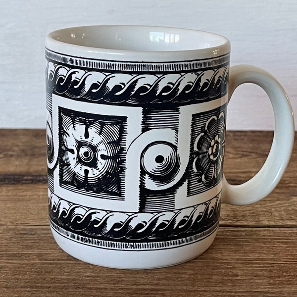 Mod Vintage Coffee Mug // Black & White Art Deco // Riviera Van Beers // Signature Housewares