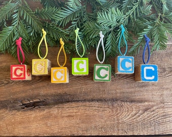 Letter C Vintage Alphabet Block Ornament // Your Choice // Initial Ornament // Number Ornament //  Vintage Christmas Ornament