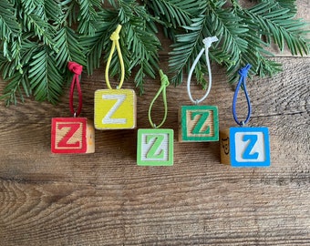 Letter Z Vintage Alphabet Block Ornament // Your Choice // Initial Ornament // Number Ornament //  Vintage Christmas Ornament