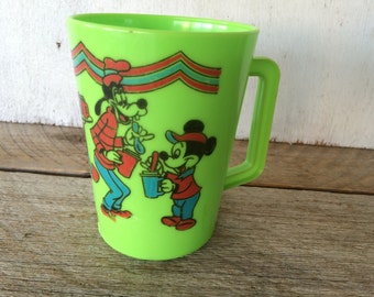 Vintage Lime Green Plastic Disney Cup with Handle