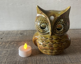 Vintage 1970's Owl Luminary // Owl Lover // Made of Ceramic // Browns & Hint of Green