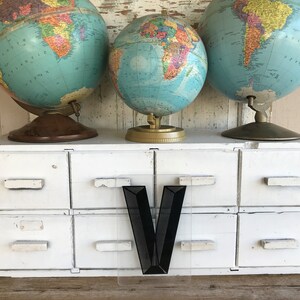 Vintage Industrial Marquee Sign Letter &quot;V&quot;, Black on Clear Acrylic (10 inches tall) - Industrial Decor, Gallery Wall