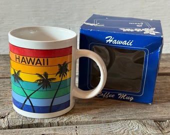 Vintage Hawaii souvenirmugg: Regnbågspalmdesign