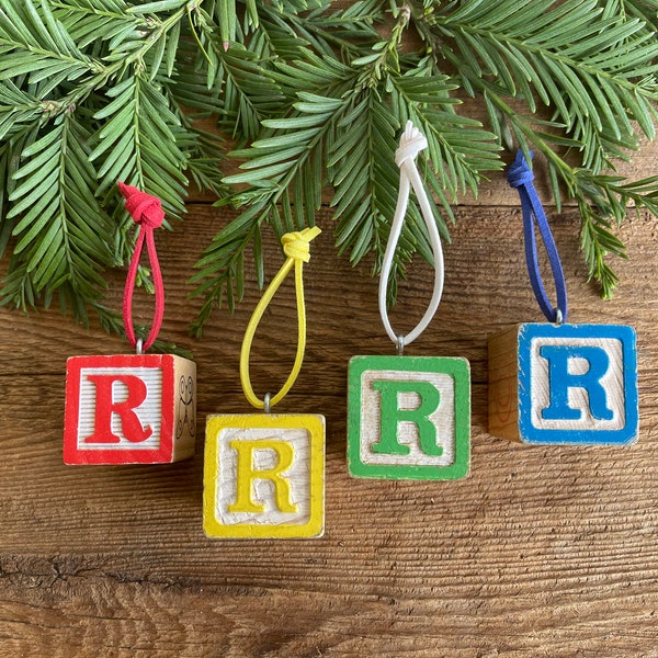 Letter R Vintage Alphabet Block Ornament // Your Choice // Initial Ornament // Number Ornament //  Vintage Christmas Ornament