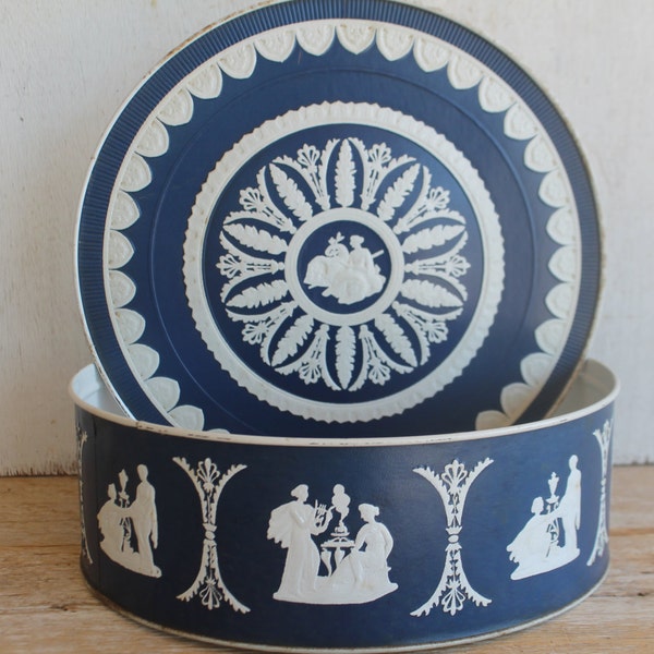 Vintage Blue & White Tin // Storage Tin // Vintage Storage