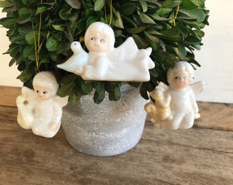Vintage Porcelain Angel Christmas Ornaments // Set of 3