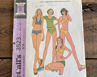 Misses' Size 6-8 Vintage McCall's Pattern 3523 // Misses' Swim Separates // 1973
