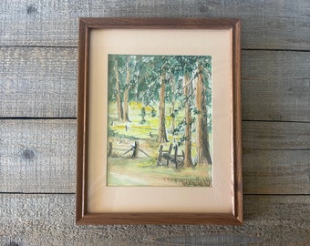Vintage Watercolor Painting // Carol Jurasin 1992 // Grizzly Meadow Nature Handpainted Picture // Framed & Matted Painting