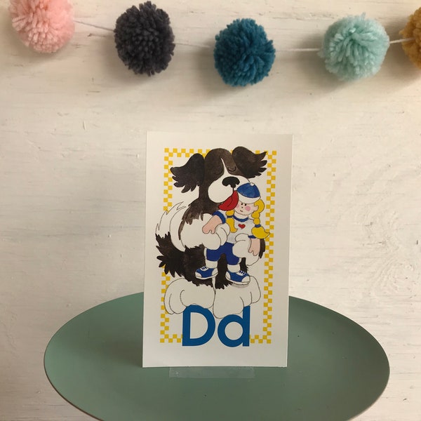 Vintage Flashcard -- Dd Dog with a Doll