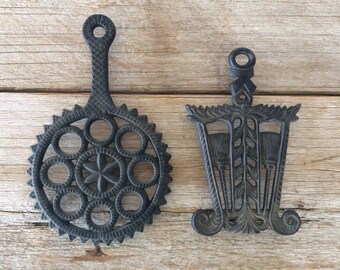 Vintage Cast Iron Metal Hot Plates, Set of 2