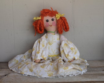 Vintage 1970's Handmade Boutique Doll //  Cloth Doll // Rag Doll // Red Head Doll