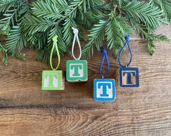 Letter T Vintage Alphabet Block Ornament // Your Choice // Initial Ornament // Number Ornament //  Vintage Christmas Ornament