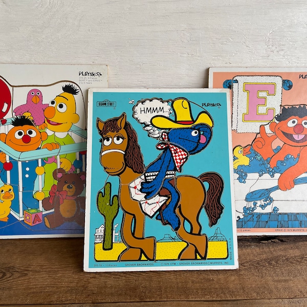 Vintage Sesamstraat Playskool puzzel//u kiest//vintage houten puzzel voor kinderen