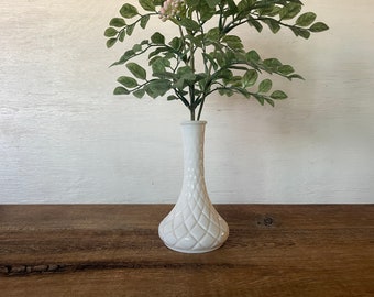 Vintage Milkglass Vase // Home Goods // Quilted Diamond Pattern