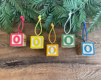 Letter O Vintage Alphabet Block Ornament // Your Choice // Initial Ornament // Number Ornament //  Vintage Christmas Ornament