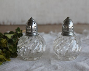 Vintage Swirl Glass Salt & Pepper Shakers - Made in Japan